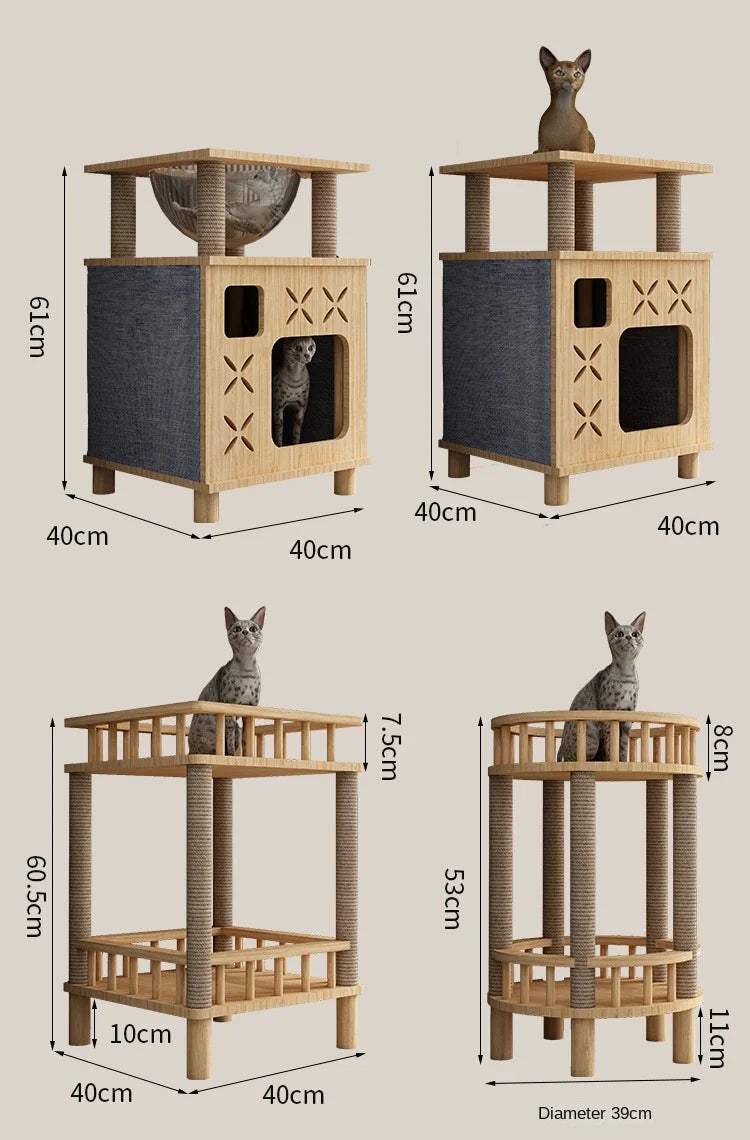 Contemporary Wooden Double Decker Cat Condo - dimensions