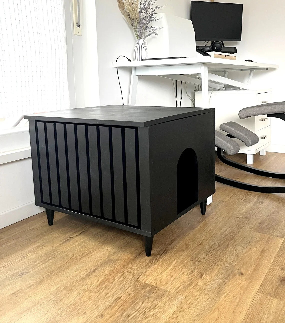 Mid Kitty Litter Box Cabinet door - black