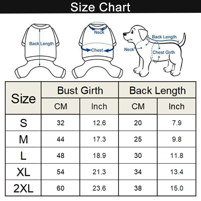 Reflective Dog Rainsuit - MEASUREMEMT CHART