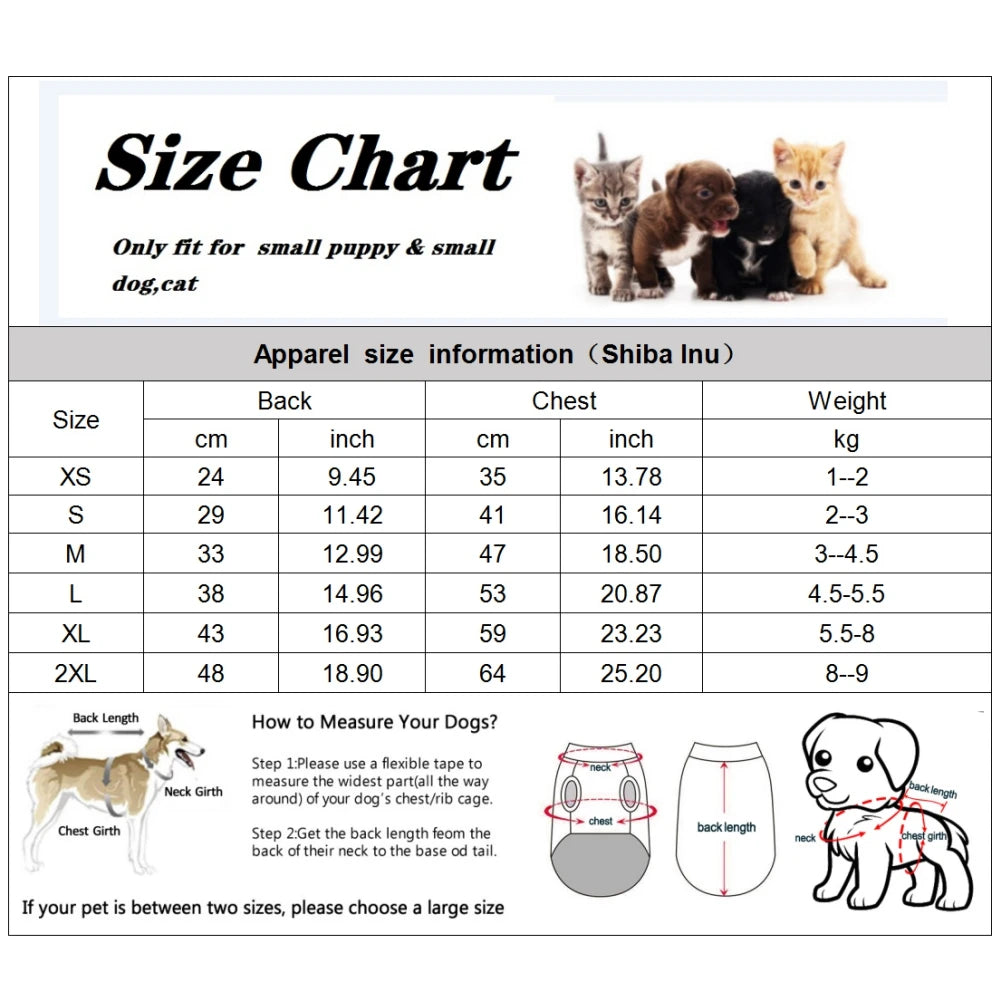 Mouse Costume for Pets- measurement chart 