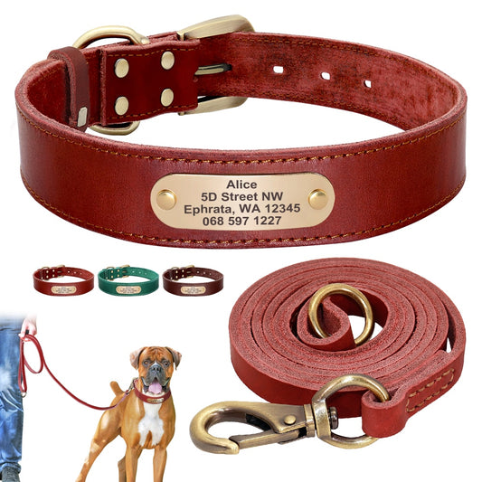 Personalized Handmade Leather Collar And Leash Set