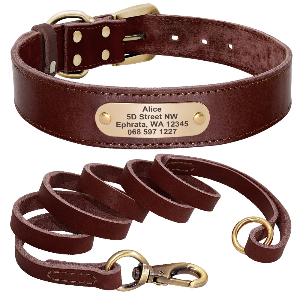 Personalized Handmade Leather Collar And Leash Set