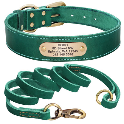 Personalized Handmade Leather Collar And Leash Set