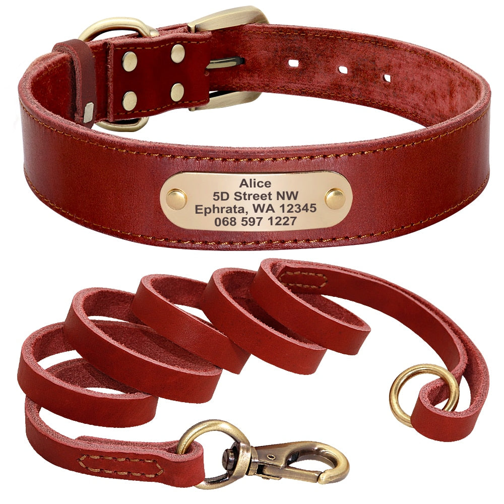 Personalized Handmade Leather Collar And Leash Set