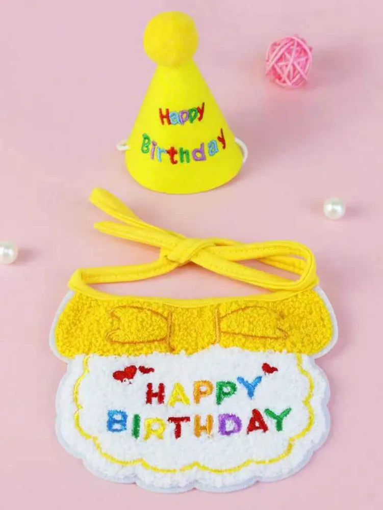 Birthday Bib and Party Hat Set - Yellow