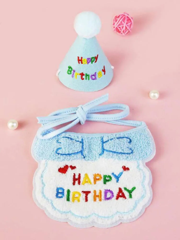 Birthday Bib and Party Hat Set - Baby Blue