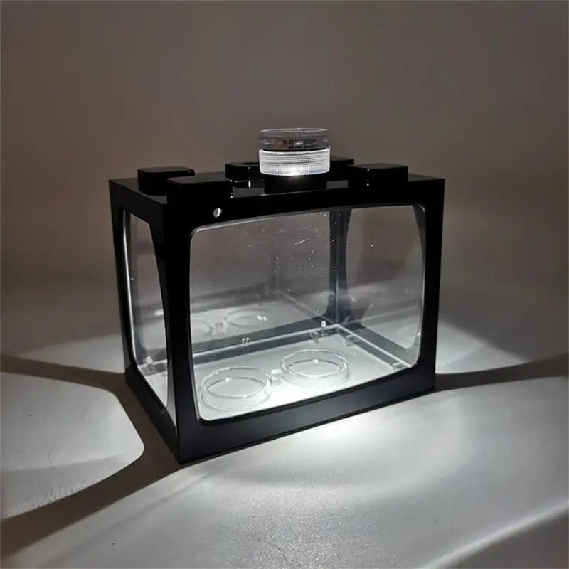 Small Fish Tank With LED Lights - Black