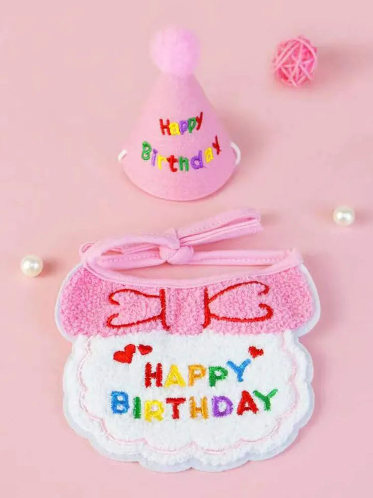 Birthday Bib and Party Hat Set - Pink