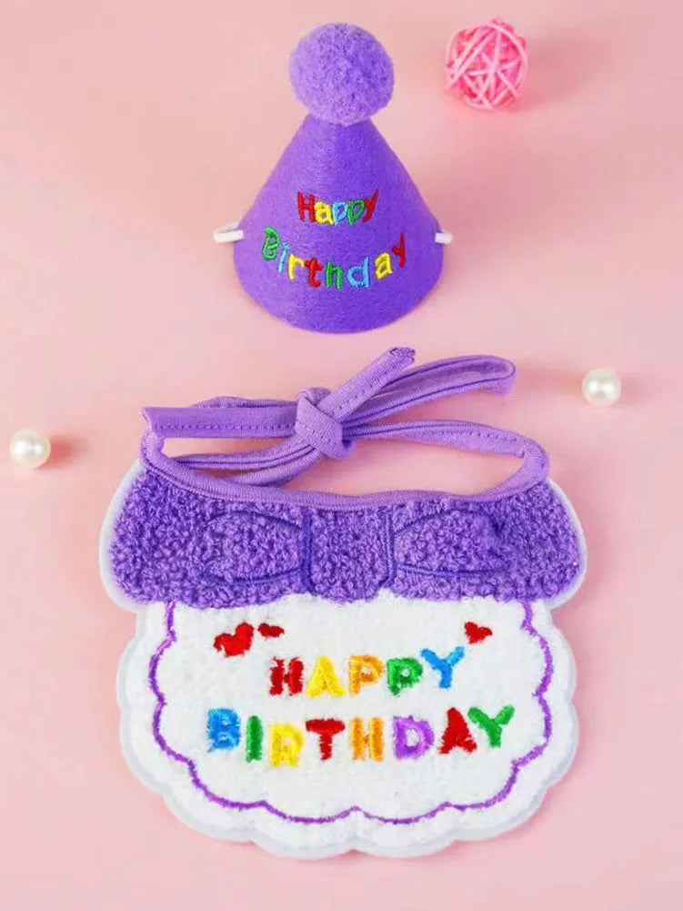 Birthday Bib and Party Hat Set - Purple