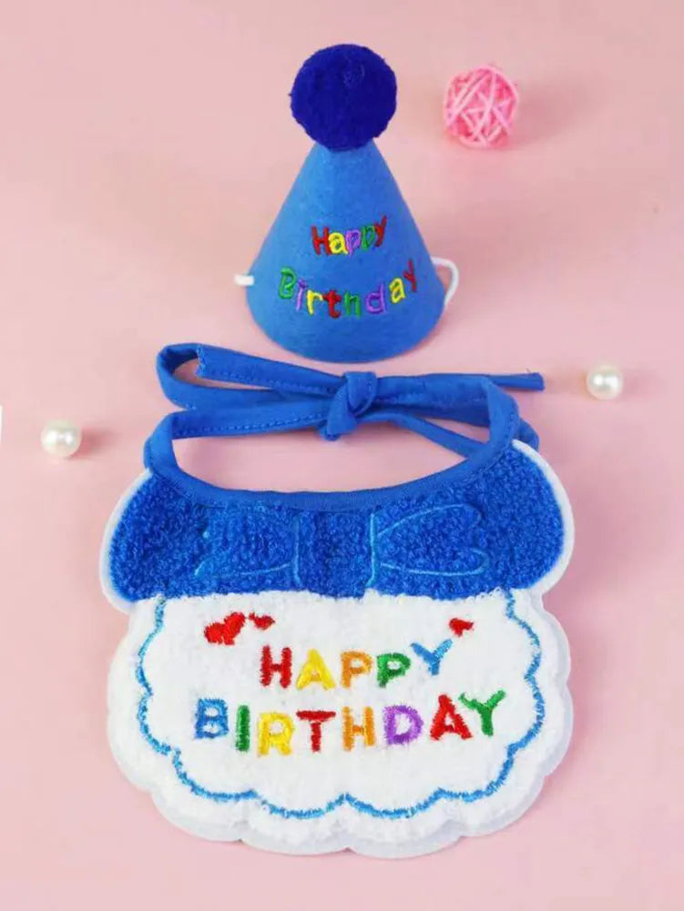 Birthday Bib and Party Hat Set - Navy Blue