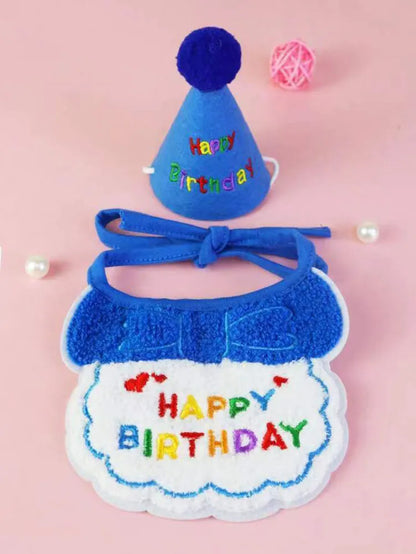 Birthday Bib and Party Hat Set - Navy Blue