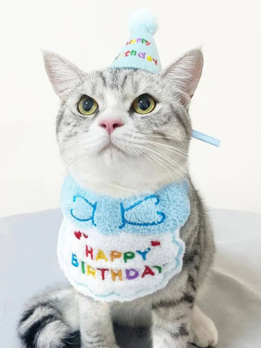 Birthday Bib and Party Hat Set - Light Blue