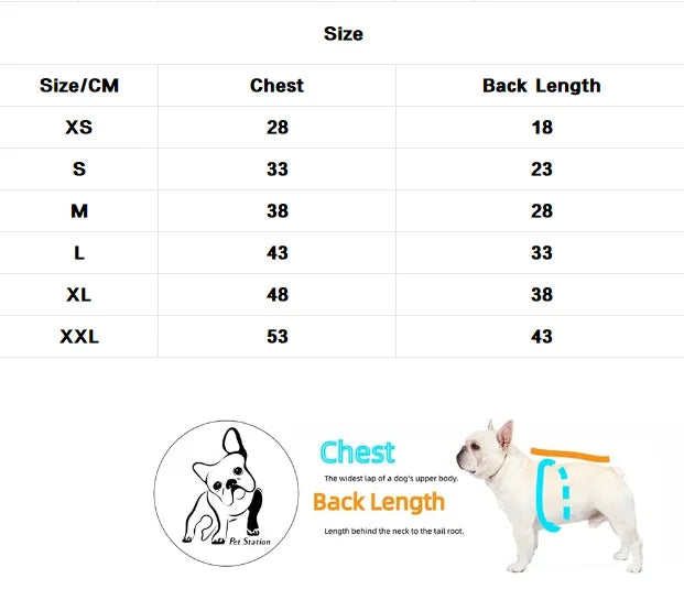 The Dog Face Polar Fleece  - measurement chart 
